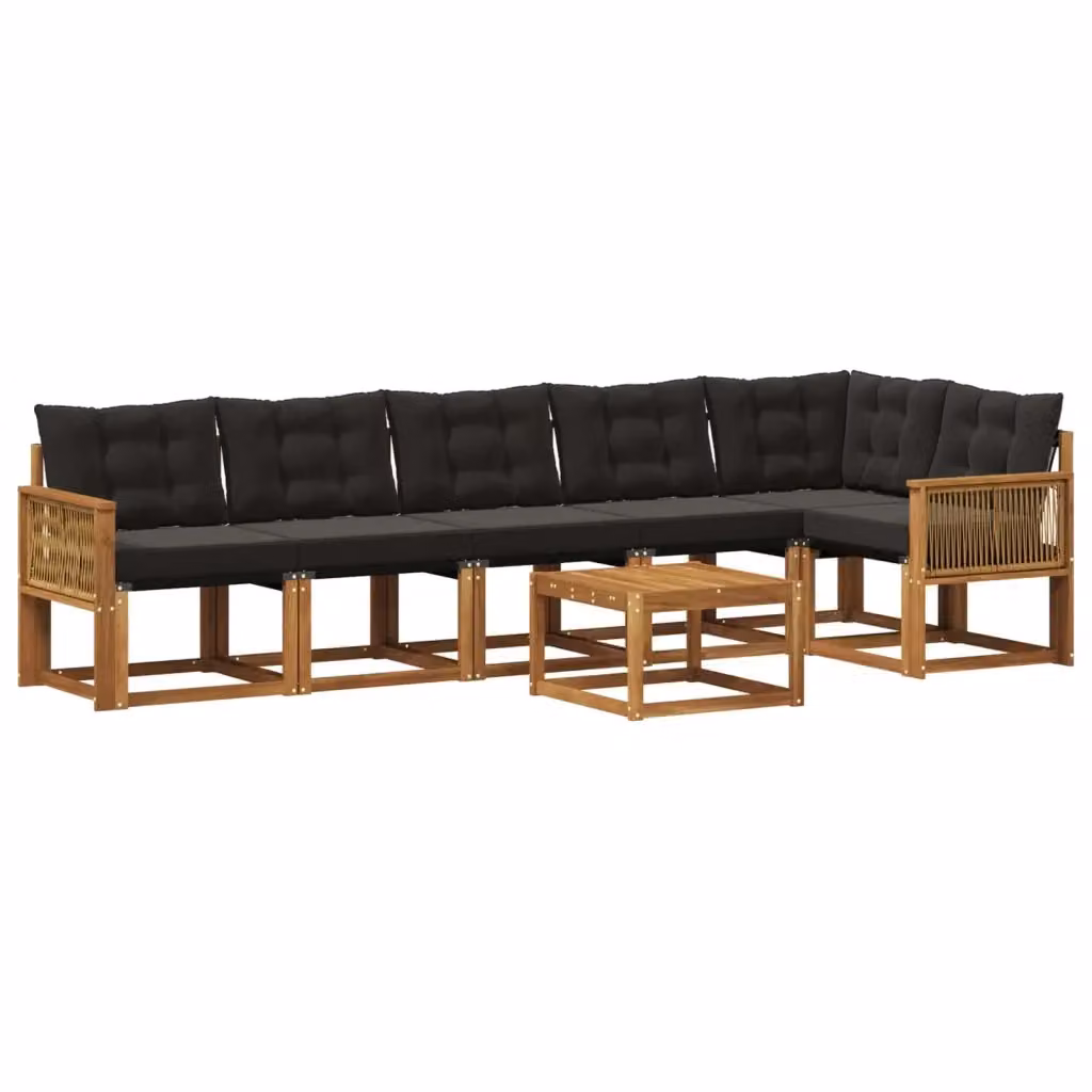 Set di divani da esterno a L vidaXL in legno di acacia con tavolo da caffè, 7 pezzi, marrone e nero – 2