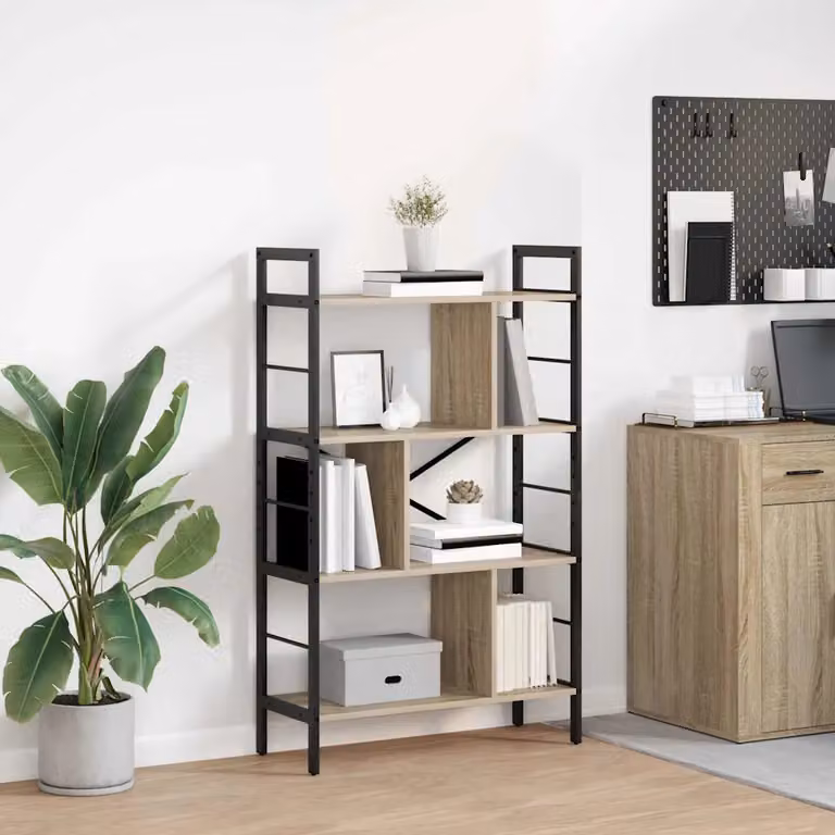 Libreria industrial vidaXL a 7 livelli in legno e metallo, colore marrone, L 75 cm x P 30 cm x H 123,5 cm