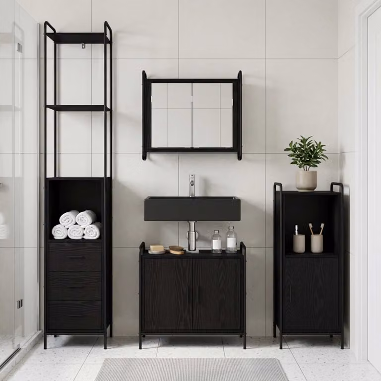 vidaXL Set di Armadi da Bagno 4 pz Rovere Nero 40 x 36 x 200,5 cm