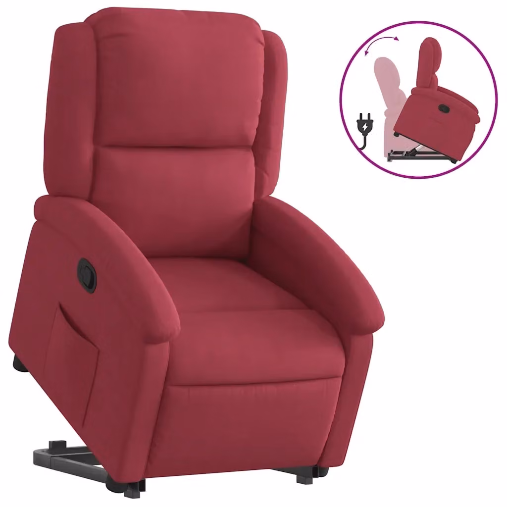 Poltrona Alzapersona Reclinabile vidaXL in Velluto Rosso con Assistenza Elettrica per Senior – 2