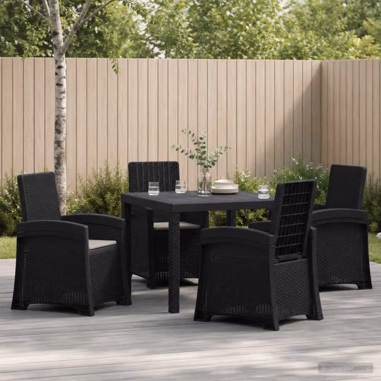 Set da pranzo per giardino e terrazzo vidaXL in polyrattan da 5 pezzi, colore antracite e grigio