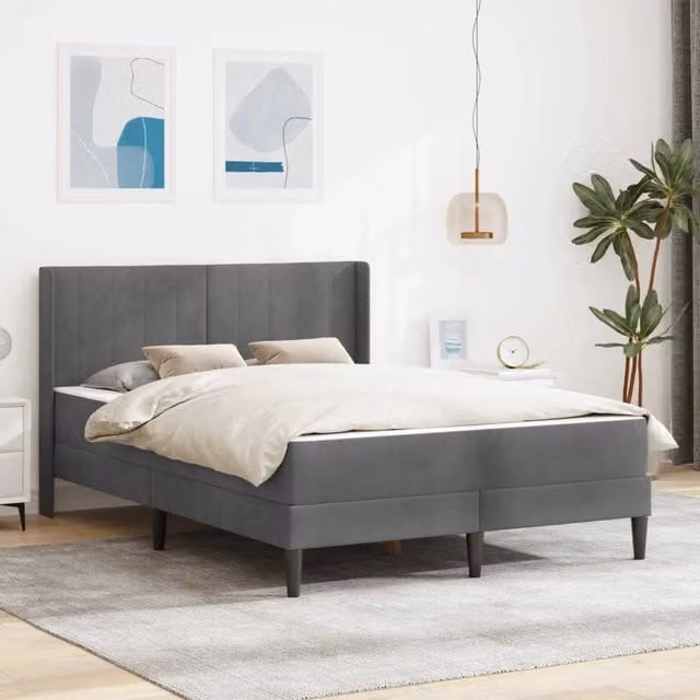 Struttura letto con materasso Grigio Scuro 120 x 190 cm Velluto 3414850