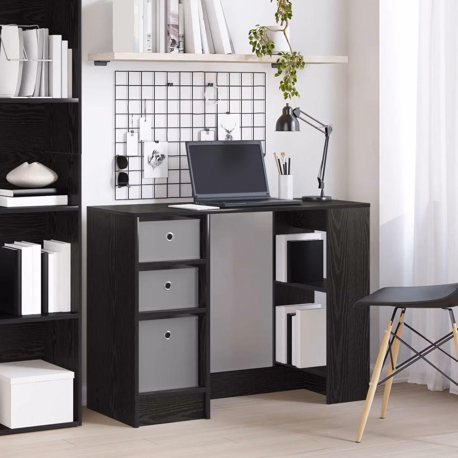 Scrivania moderna vidaXL in legno ingegnerizzato nero e rovere L 100 cm x P 40 cm x H 75 cm