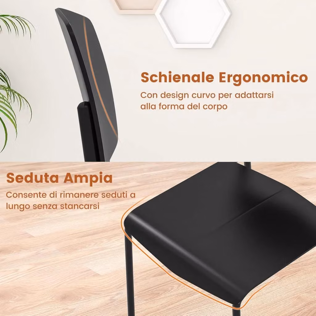 Set di 4 sedie da pranzo Costway in ecopelle con struttura in metallo, modello moderno impilabile per cucina e sala da pranzo, Nero – 2