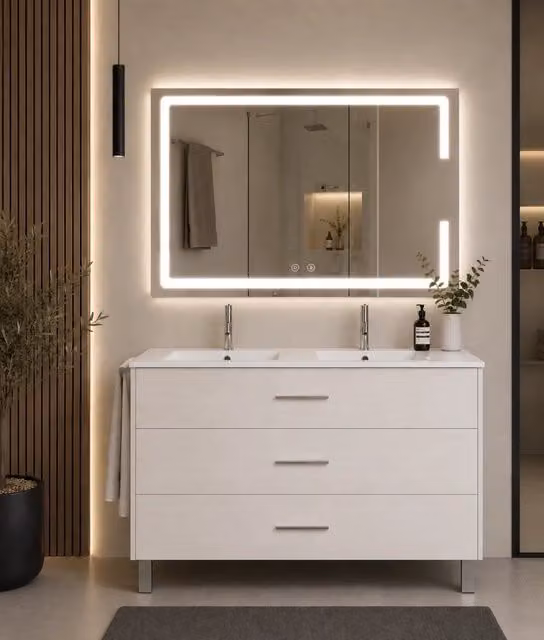 Mobile bagno con lavabo ORIGENBATH RIBERA senza specchio 120x45 cm doppio lavabo bianco nordico
