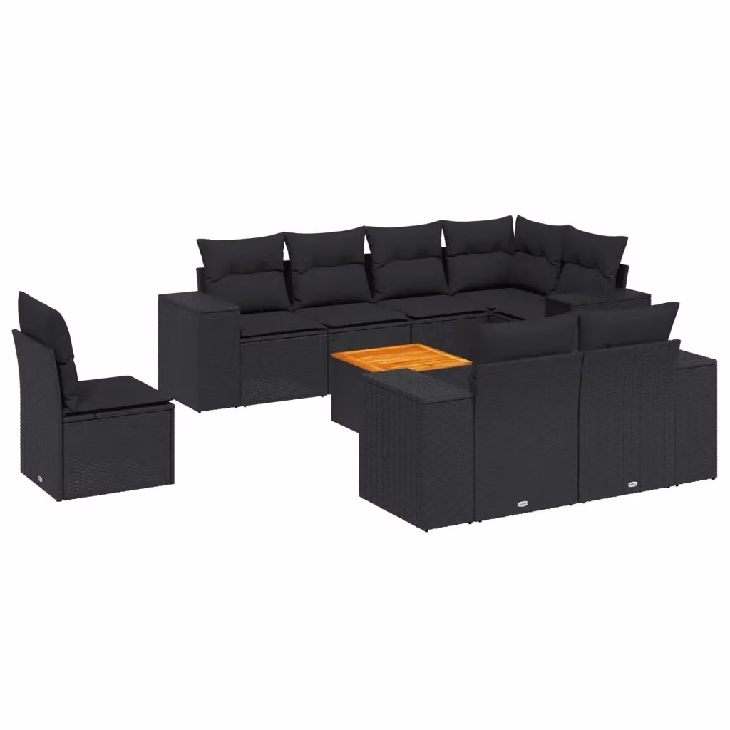 vidaXL Set Divani da Giardino 9 pz in Polyrattan Nero con Cuscini e Tavolino da Esterno – 2