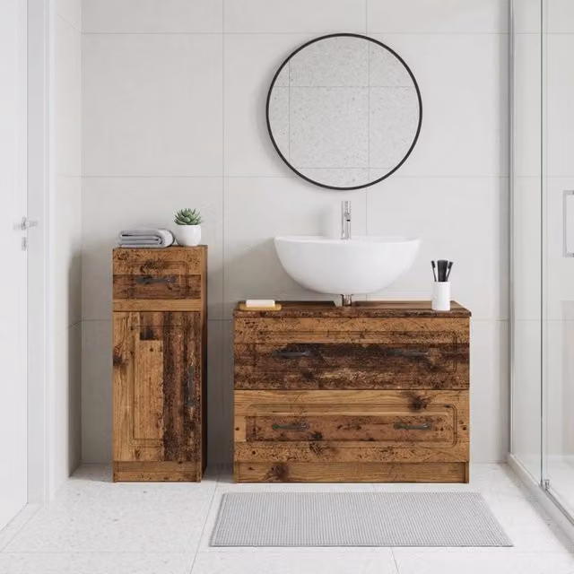 Set di mobili da bagno UTRECHT vidaXL composto da mobile lavabo e mobile contenitore in legno marrone opaco L/P/H: 82 x 34,83 x 59 cm