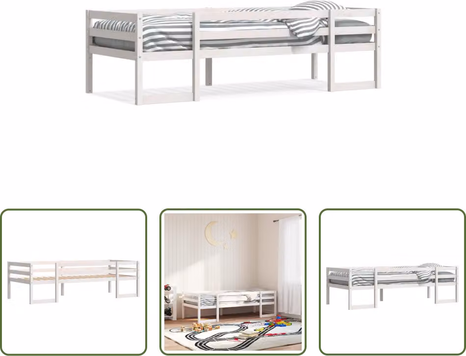 The Living Store Letto per bambini bianco 90x200 cm in legno di pino massiccio