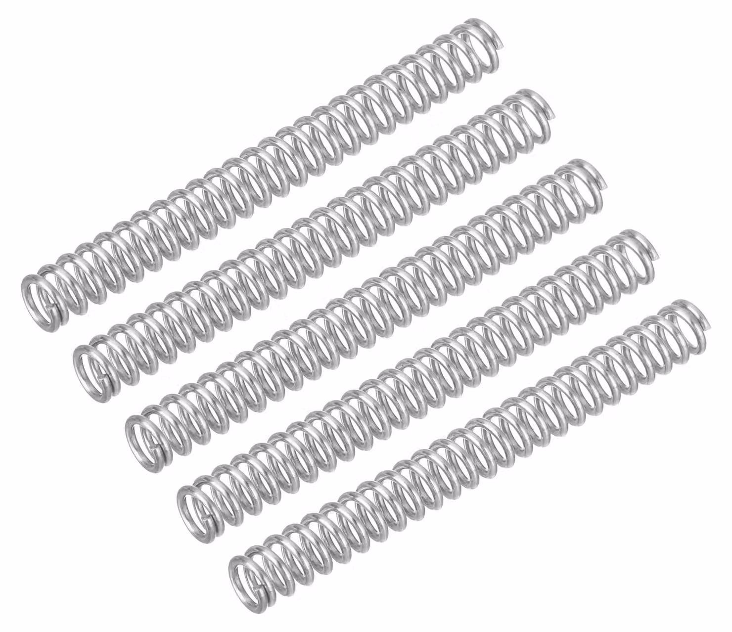 Molle a compression, 5 pezzi, acciaio inossidabile 304, dimensioni 0,8x5x45 mm, colore argento
