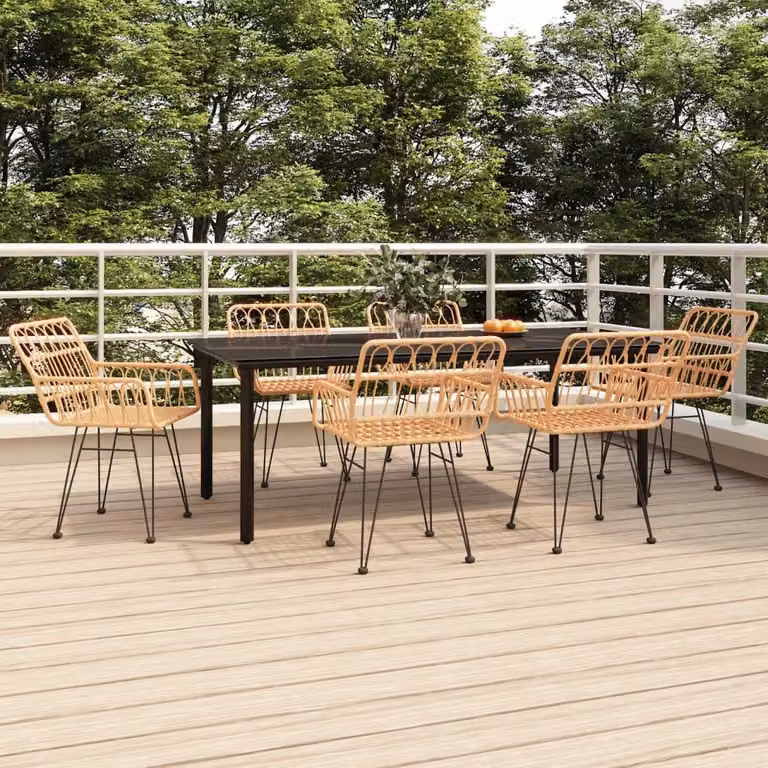 The Living Store 7 pezzi. Set da pranzo da giardino Poly Rattan