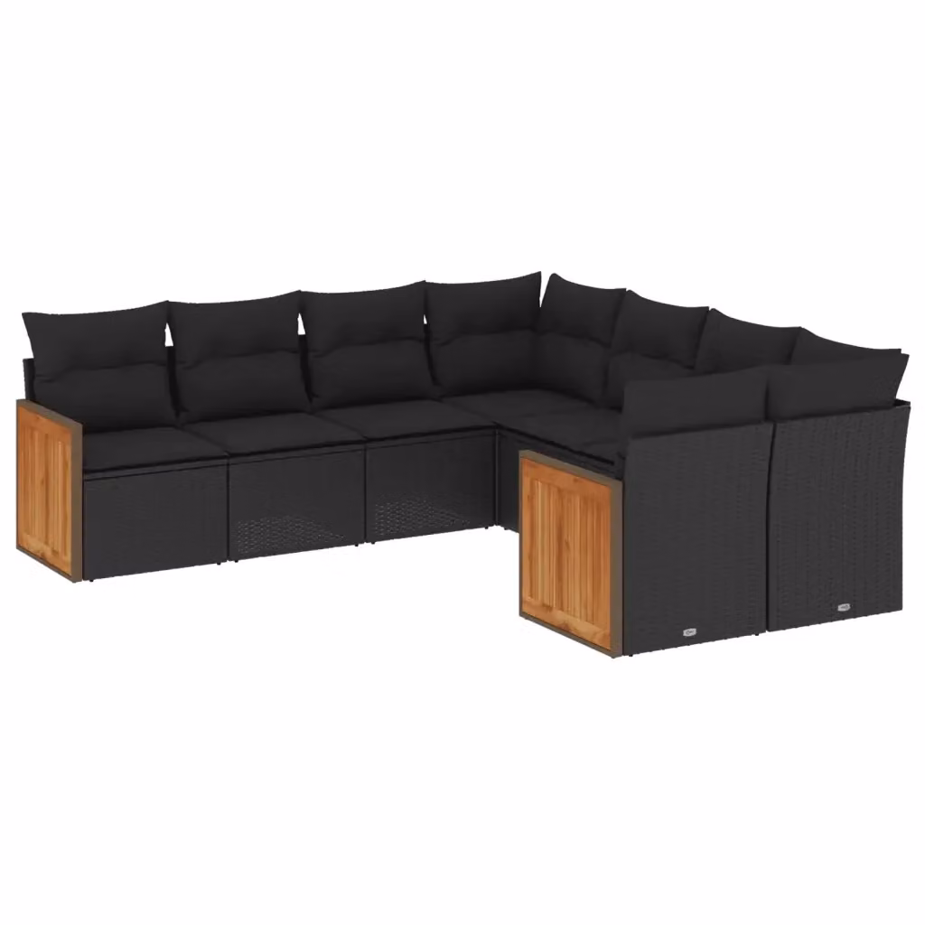 vidaXL Set Divani da Giardino a L in Polyrattan Nero con 8 Cuscini Imbottiti e Coperture Rimosse – 2