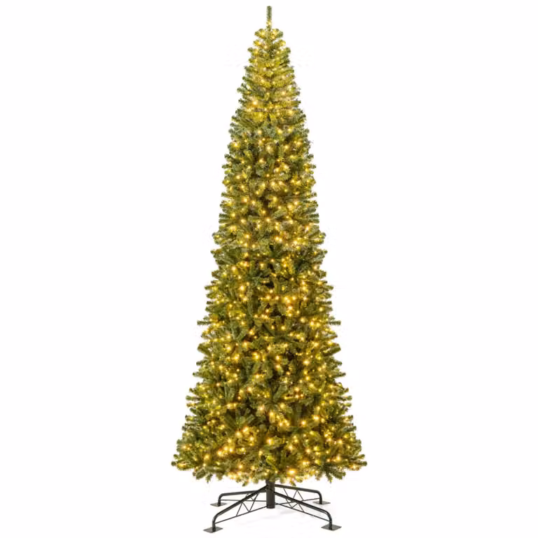 COSTWAY Albero di Natale artificiale da 360 cm, albero di Natale con illuminazione, 1030 luci LED bianco caldo e 2536 punte di rami in PVC, albero di Natale grande