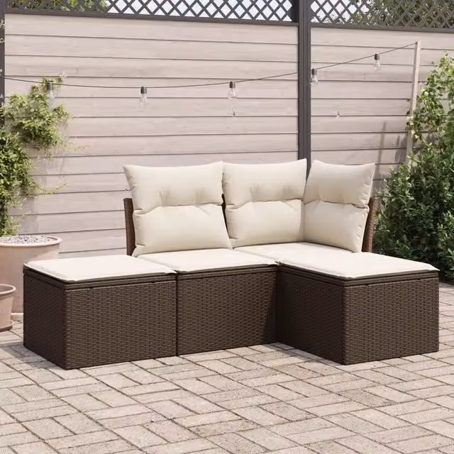 Set Divano da Giardino a L VIDAXL in Polyrattan Marrone con Cuscini 4 pz
