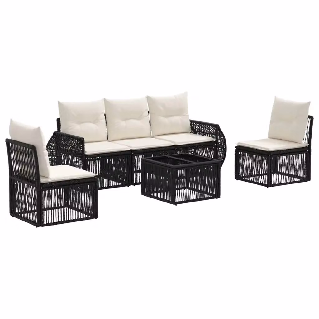Set da giardino moderno vidaXL composto da 6 pezzi con divani e tavolino, struttura in metallo e rattan nei colori nero e bianco crema – 2