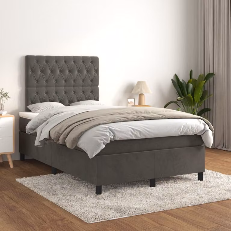 Letto Ibrido vidaXL con Giroletto a Molle e Materasso in Velluto Grigio e Bianco L/P: 120 x 200 cm