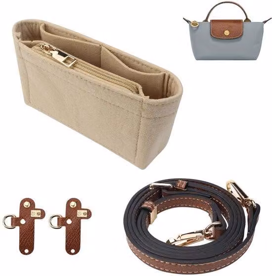 Organizer con tracolla e inserto per borsetta, per mini borse in pelle con cinturino e organizer per borse