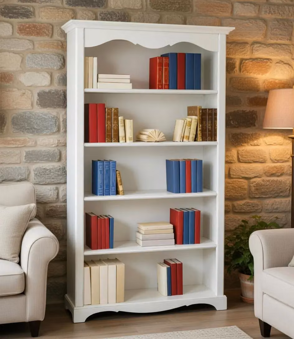 Libreria classica in legno di pino con 5 ripiani bianco opaco Mobili 2G L/P/H: 120 x 40 x 210 cm – 3