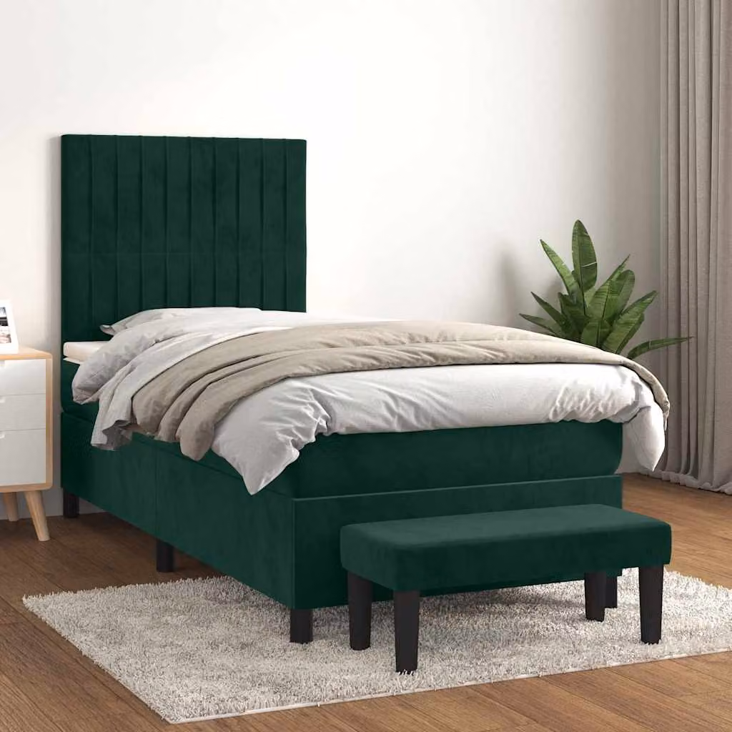 vidaXL Giroletto a Molle Ibrido con Materasso in Velluto Verde Scuro L/P/H: 200 x 80 x 128 cm – 1