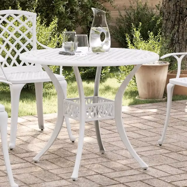 Tavolo da Giardino Bianco Ø90x75 cm in Alluminio Pressofuso 4002809