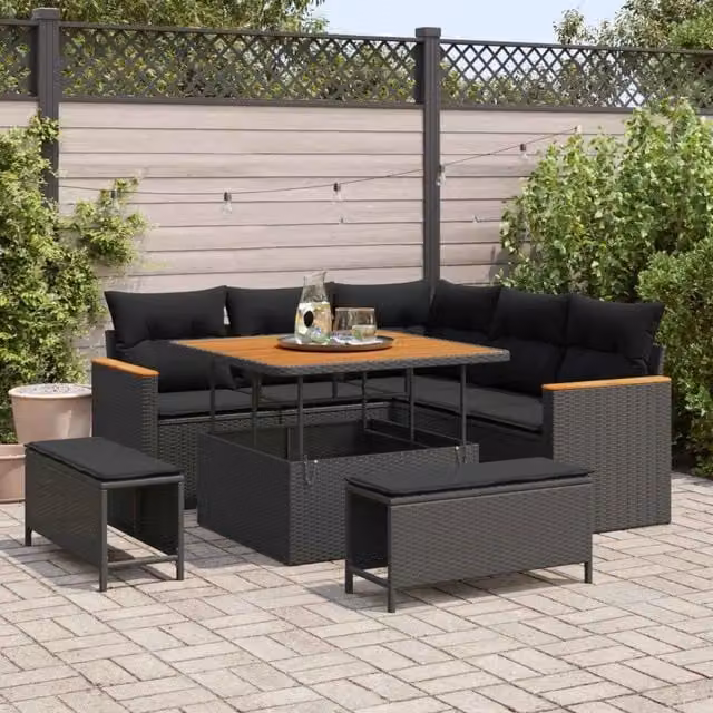 Set Divano da Giardino 8 pz Nero polyrattan 3363034