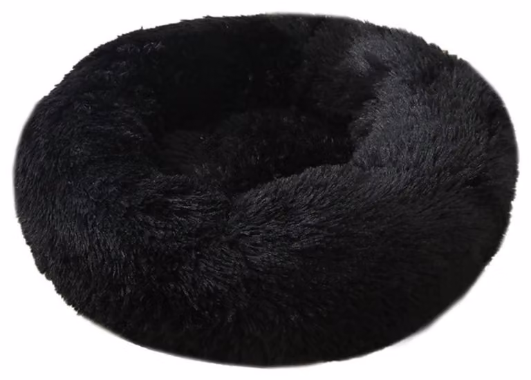 Cuccia per cani, cuccia per gatti, morbida, rotonda, in peluche, forma a ciambella, cuscino, 50 cm, colore nero
