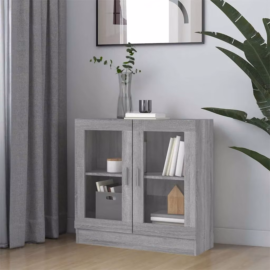 Vetrina Mobile vidaXL con Ante in Vetro Grigio Sonoma, L 82,5 cm x P 30,5 cm x H 80 cm
