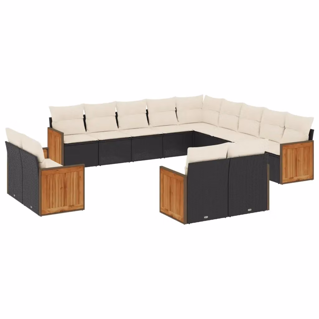 Set di divani da giardino vidaXL in rattan e legno di acacia oliato con cuscini, nero e bianco – 2