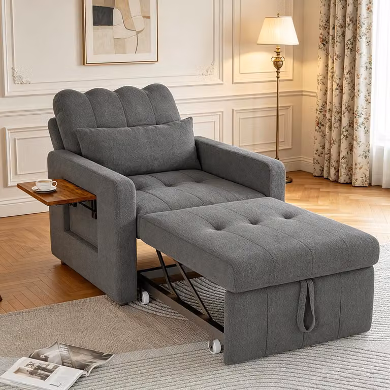 INONEFT, poltrona reclinabile 3 in 1, divano letto, poltrona trasformabile in letto con funzione letto. Schienale estendibile e regolabile. Poltrona con funzione letto, colore grigio