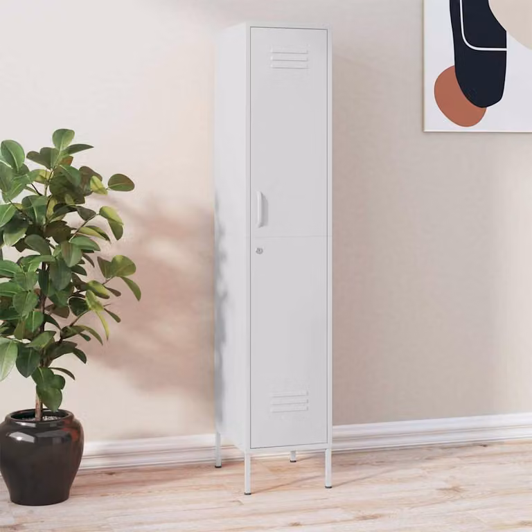 Armadio a muro vidaXL in metallo bianco con ante a battente e serratura, L/P/H: 35 x 46 x 180 cm
