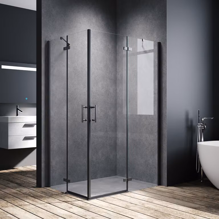 SONNI Nero 90x120x195cm Porta a battente Cabina doccia Cabina doccia Accesso angolare doccia Nano glass Doccia angolare Vetro di sicurezza ESG 6 mm
