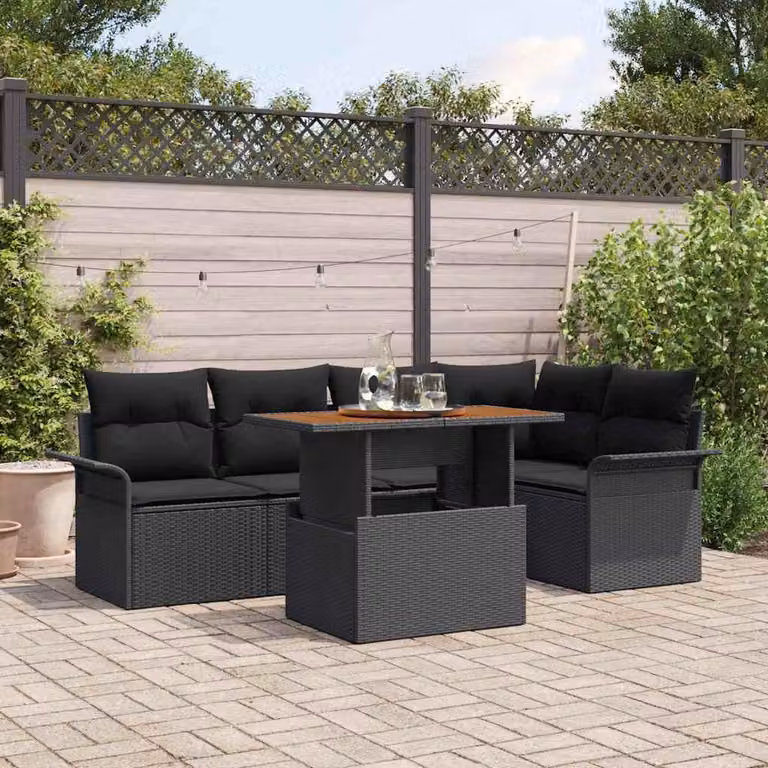 Maison Exclusive - Set da giardino composto da 6 pezzi, divano in rattan sintetico nero
