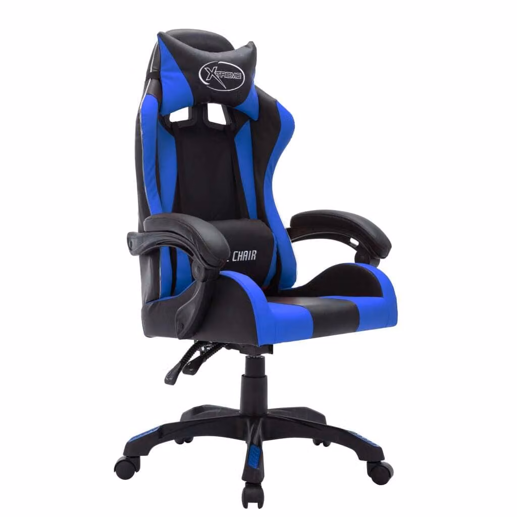 Sedia da Gaming con Luci a LED RGB Blu e Nera in Pelle finta