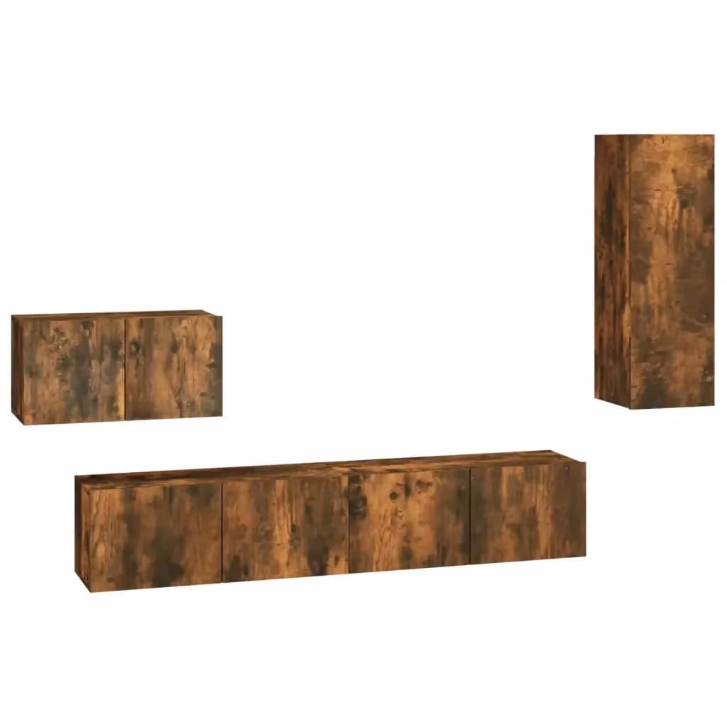 Set di mobili porta TV da 4 pezzi vidaXL in legno multistrato color rovere fumo marrone per soggiorno – 2