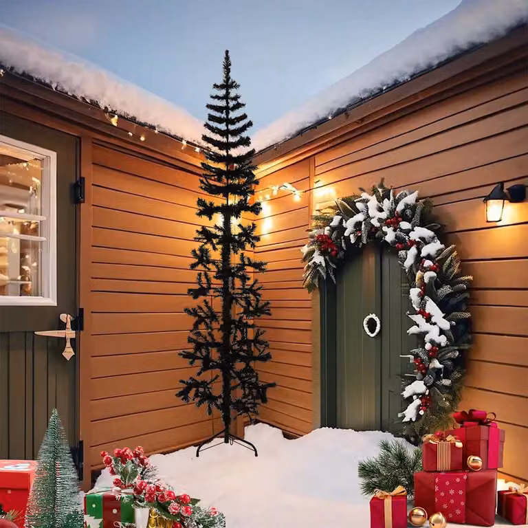 vidaXL Albero Natale Artificiale Sottile a Metà e Supporto Nero 240 cm
