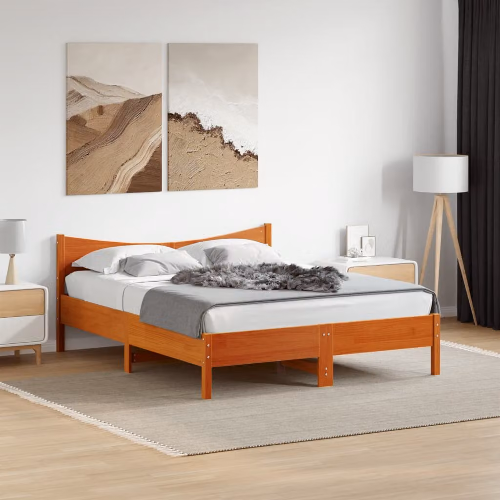 vidaXL Giroletto in legno di pino marrone cera con doghe fisse L 150 cm x P 200 cm