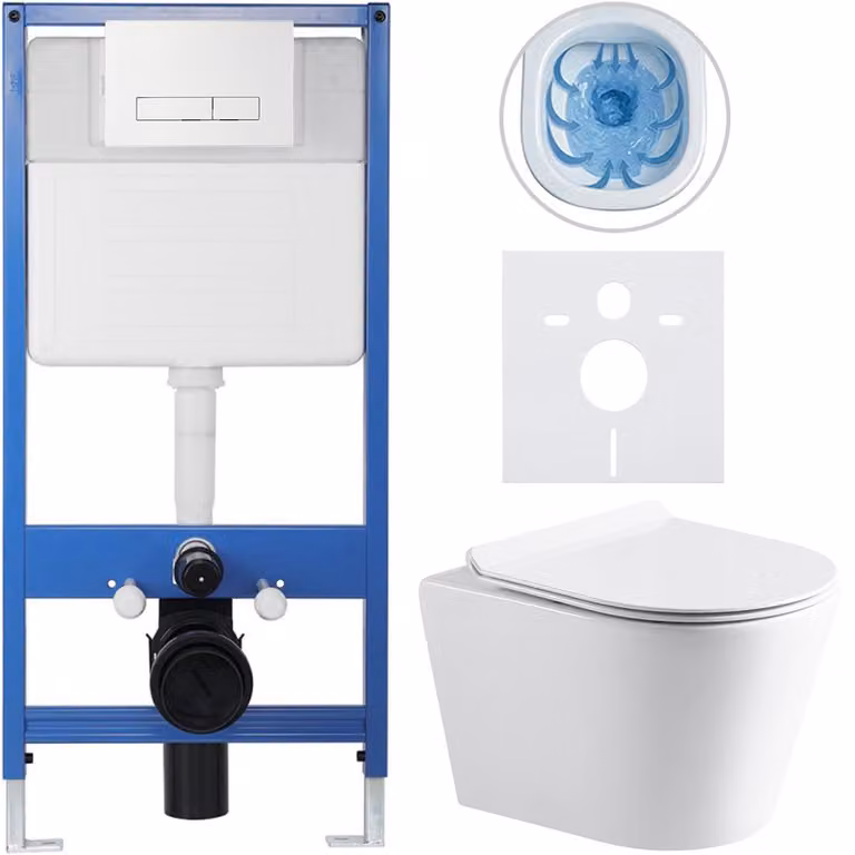 CERANO - Set completo per WC da incasso Lite/Norbi - bianco lucido - Pulsante WC Slim, bianco - Installazione a parete/cartongesso - 48,5x36,5 cm