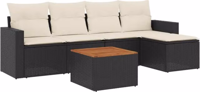 Set Divano da Giardino 6 pz | Set Salotto da Giardino con Cuscini Nero in Polyrattan