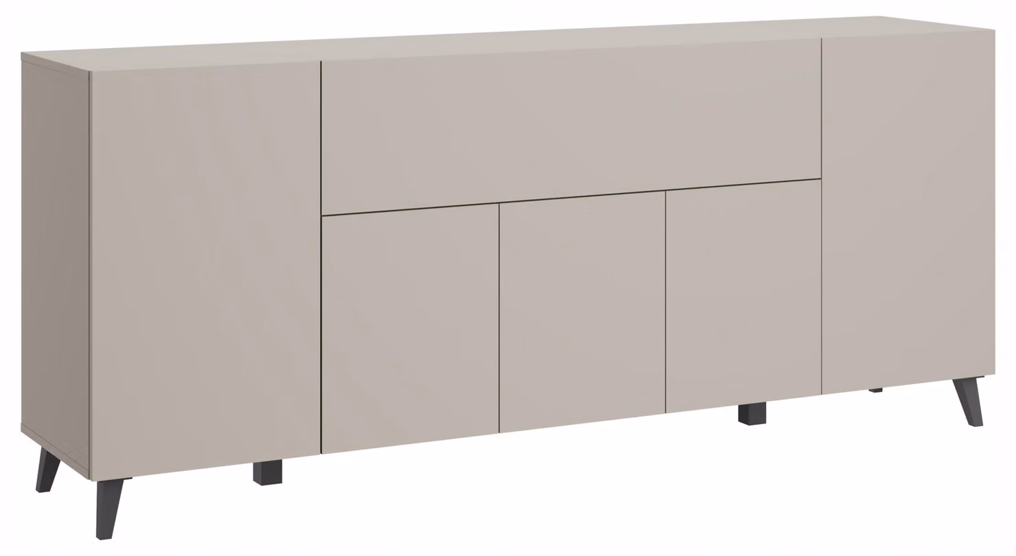 Comò da salotto, 180 cm, con gambe, color beige cashmere, design minimalista