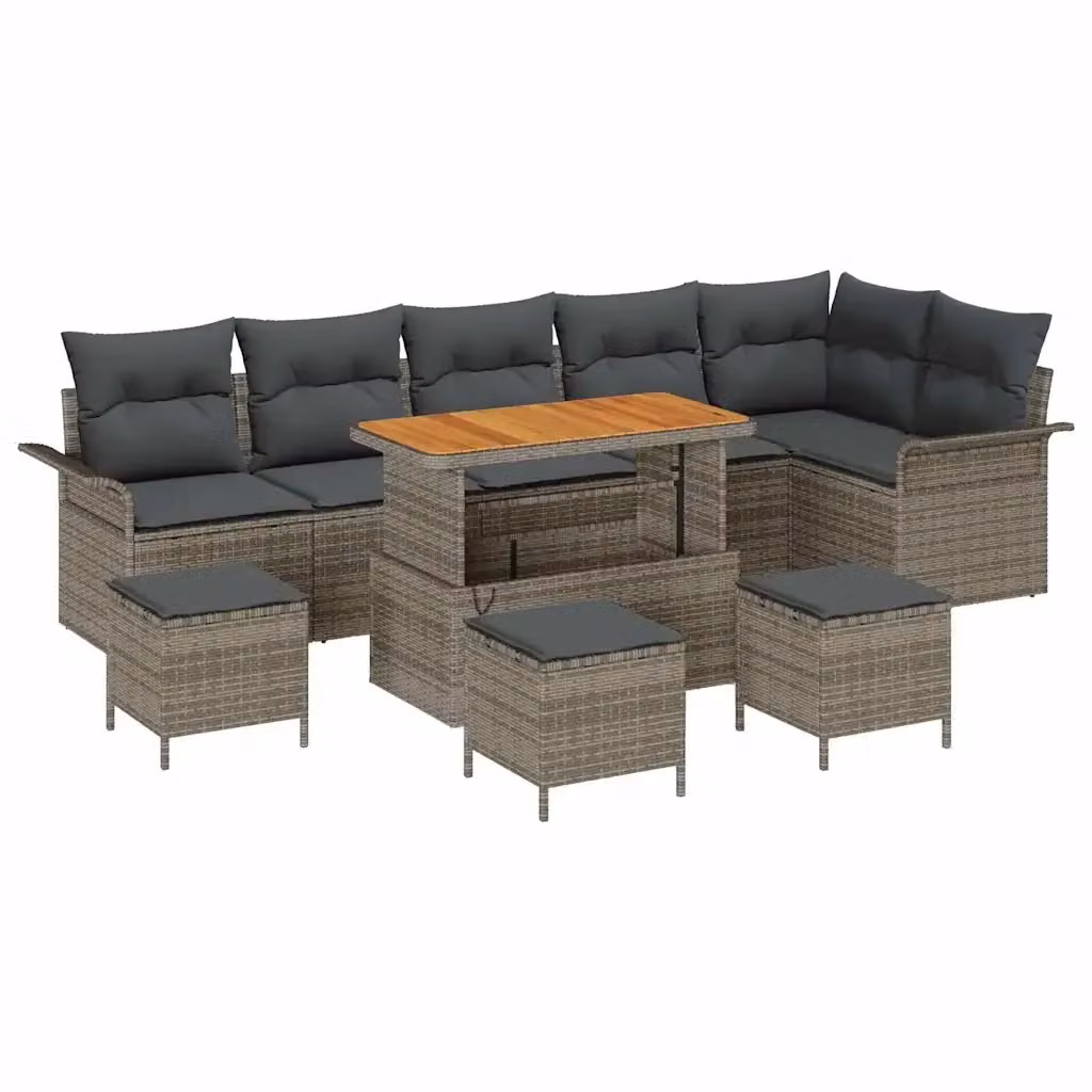 Set Divano da Giardino vidaXL a Forma di L in Polyrattan Grigio con Cuscini e Tavolino da Esterno – 2