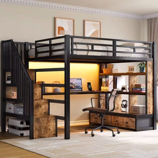 letto alto in mdf e metallo nero 140 x 200 cm