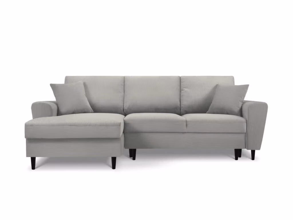 Divano convertibile angolare sinistro Kyoto di Cosmopolitan Design in velluto a coste grigio chiaro con contenitore, 4 posti, L 241 x P 145 x H 88 cm – 2