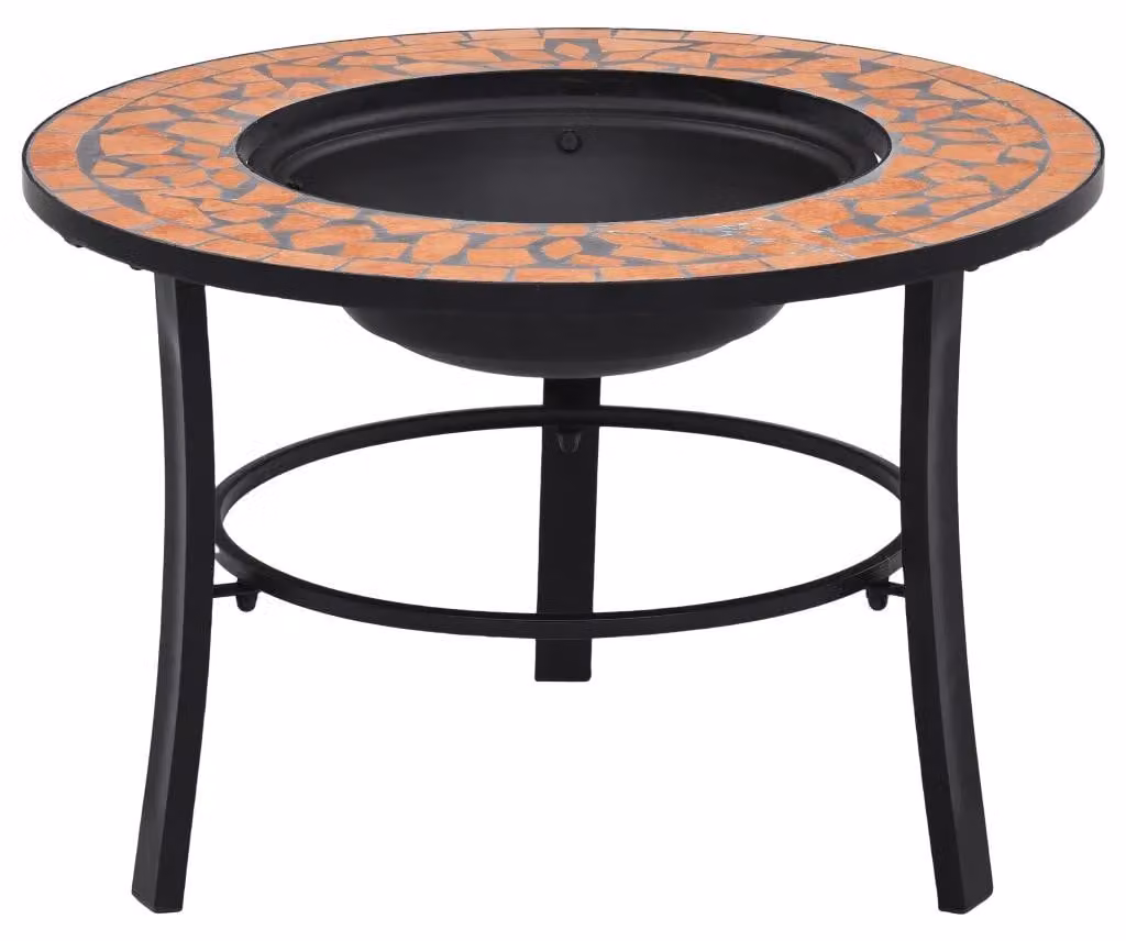 Focolare, realizzato in terracotta e acciaio, diametro 68 cm, struttura a tre gambe, adatto per l'uso esterno, facile da montare
