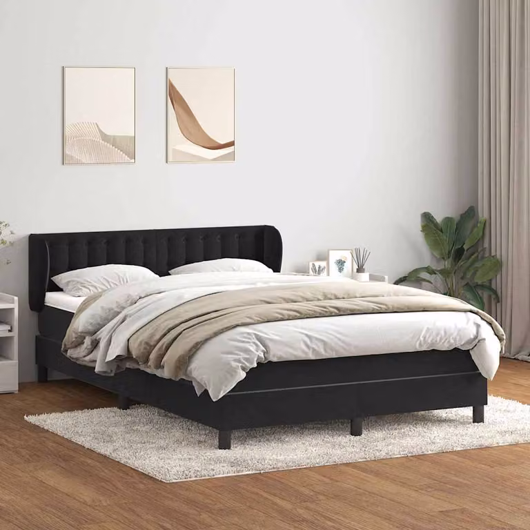 vidaXL Giroletto a Molle con Materasso Ibrido in Velluto Nero L: 163 cm, P: 88 cm, H: 213 cm