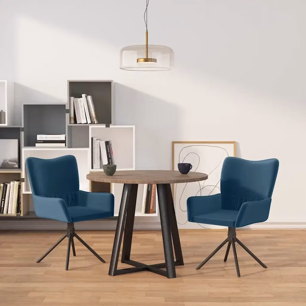 Set di 2 sedie da pranzo girevoli a 360 gradi in velluto blu con braccioli e struttura in metallo per cucina e soggiorno – 2