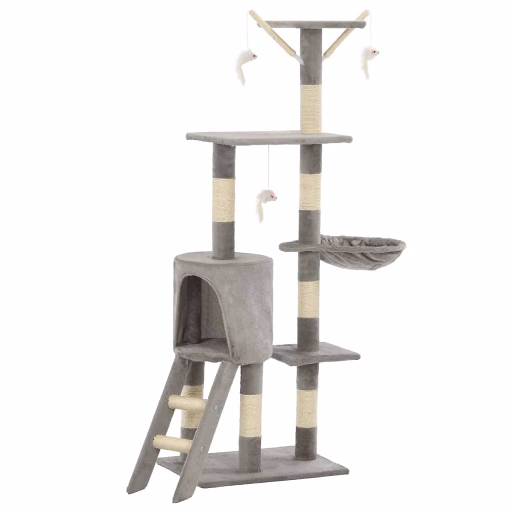 The Living Store Posto per gatti con colonne in sisal 138 cm Grigio