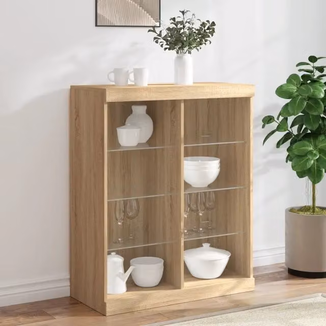 Credenza Buffet e Armadio da Cucina Design Mania con Luci LED in Rovere Sonoma Marrone L: 81 cm, P: 37 cm, H: 100 cm