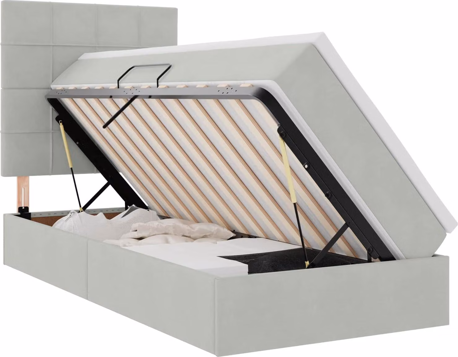 Letto con contenitore e materasso Grigio chiaro 100 x 200 cm