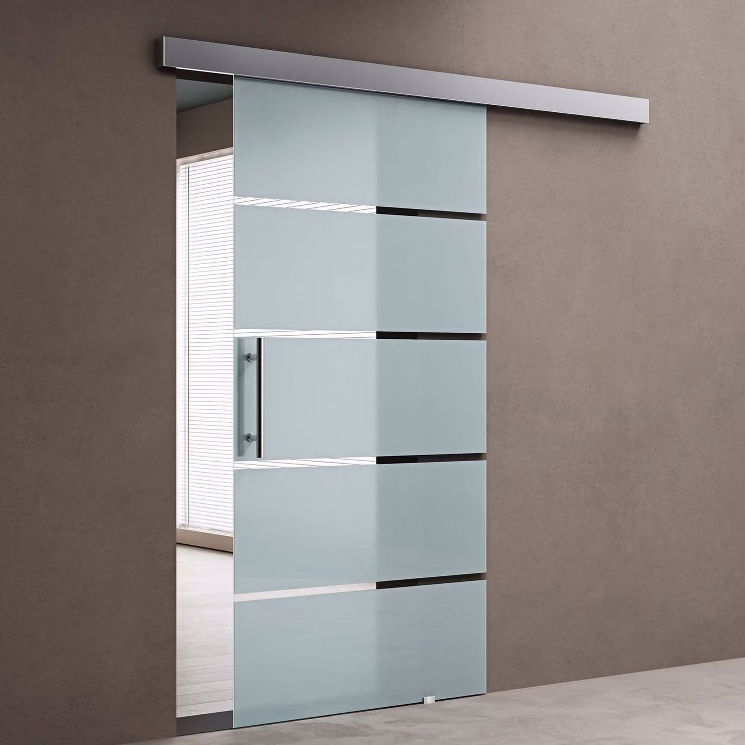 doporro Porta Scorrevole in Vetro Temperato 8 mm Opaco a Strisce, Trasparente, con Binario in Alluminio Cromato, 102,5x205 cm Amalfi13