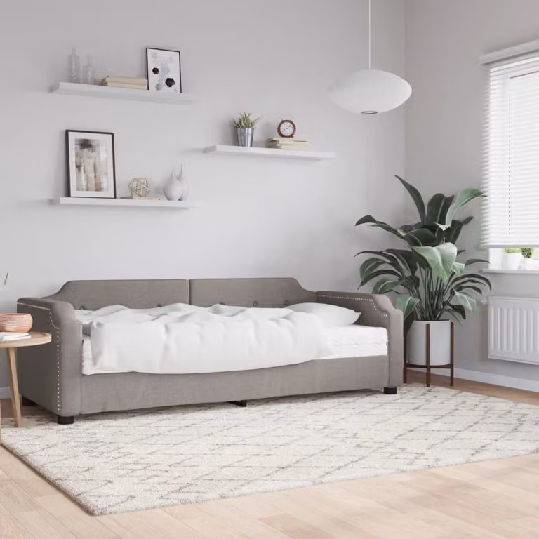 vidaXL Divano Letto Moderno con Materasso in Tessuto, Colore Grigio/Beige, L/P/H: 223 x 110 x 66,5 cm