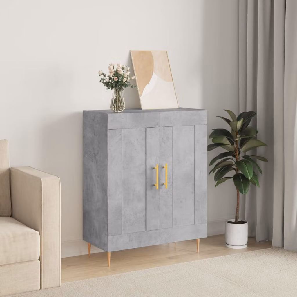 Credenza vidaXL in legno multistrato e metallo, Grigio, L: 69,5 cm, P: 34 cm, H: 90 cm